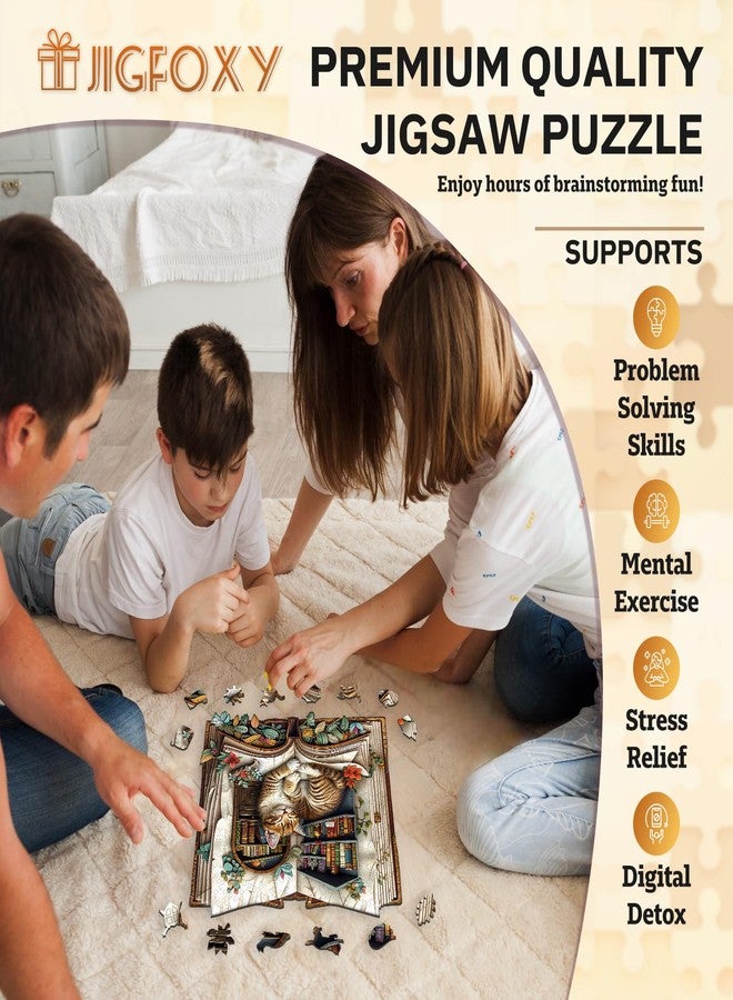 Jigfoxy Wooden Puzzles for Adults, The Cat in The Book Wood Puzzle for Adults, Unique Animal-Shaped Wooden Jigsaw Puzzle, Christmas Thanksgiving Gifts for Family and Friends (S-7.7 * 7.6in-100pcs) - Image 5